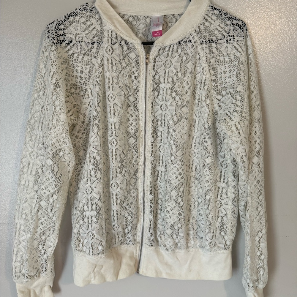 No Boundaries White Lace Bomber Jacket